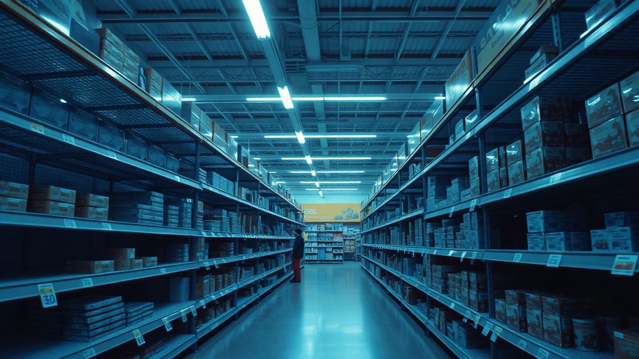 Big-box retail aisle stocked with overstock clearance merchandise, illustration for Retailer Guides